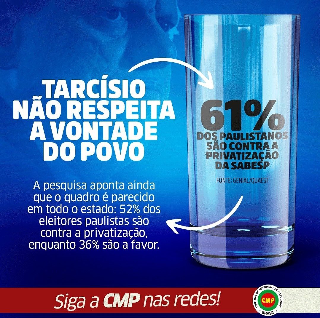 A maioria dos Paulistanos é Contra a privatizacão da Sabesp! Mas o Tarcísio que nem é daqui Não tá nem aí