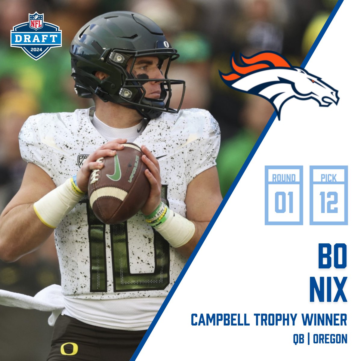 We have no doubt that 2023 #CampbellTrophy recipient Bo Nix will bring some of that 'Mile High Magic' to the Broncos! Congrats, Bo!