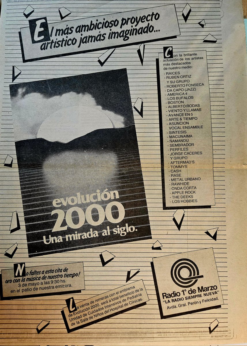 Mayo de 1987. Festival Evolución 2000 que organizamos en el patio de Radio 1ro de Marzo hoy @megacadena Una apuesta radical a la diversidad musical local. La respuesta del público fue masiva. #TBT