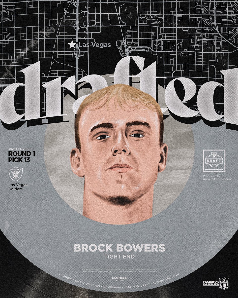 GeorgiaFootball's tweet photo. #RaiderNation is getting an absolute DAWG 

Congratulations, @brockbowers17 

#GoDawgs | #NFLDraft https://t.co/Umde1zgfps
