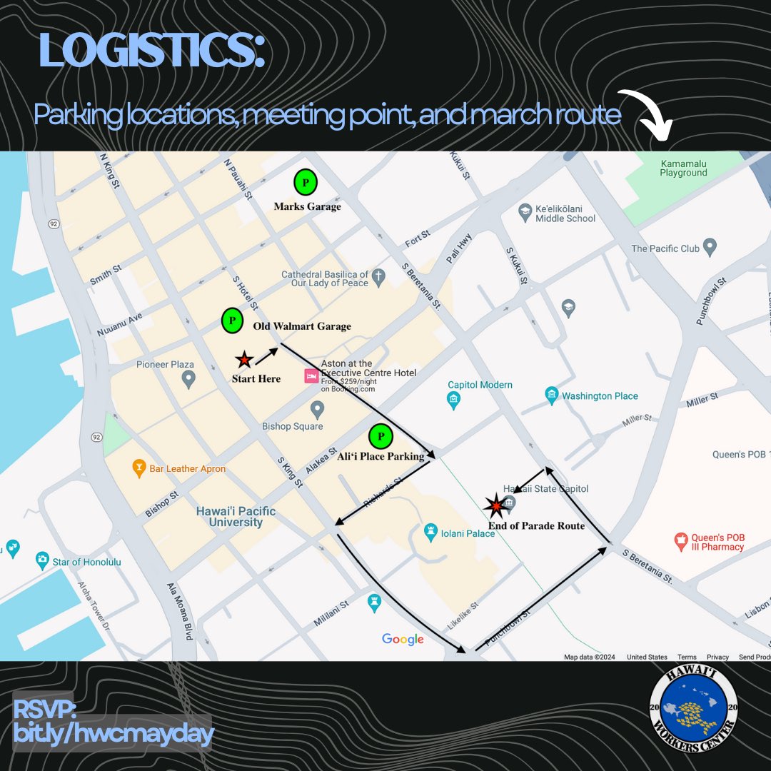 Celebrate International Workers Day with the Defend and Respect Hawaiʻi’s Workers Coalition. Wed., May 1st; gather at 9:30AM at Fort Street Mall, where we will begin our march to the Capitol.

From Palestine to Hawaiʻi, WORKERS OF THE WORLD UNITE.

RSVP: bit.ly/hwcmayday