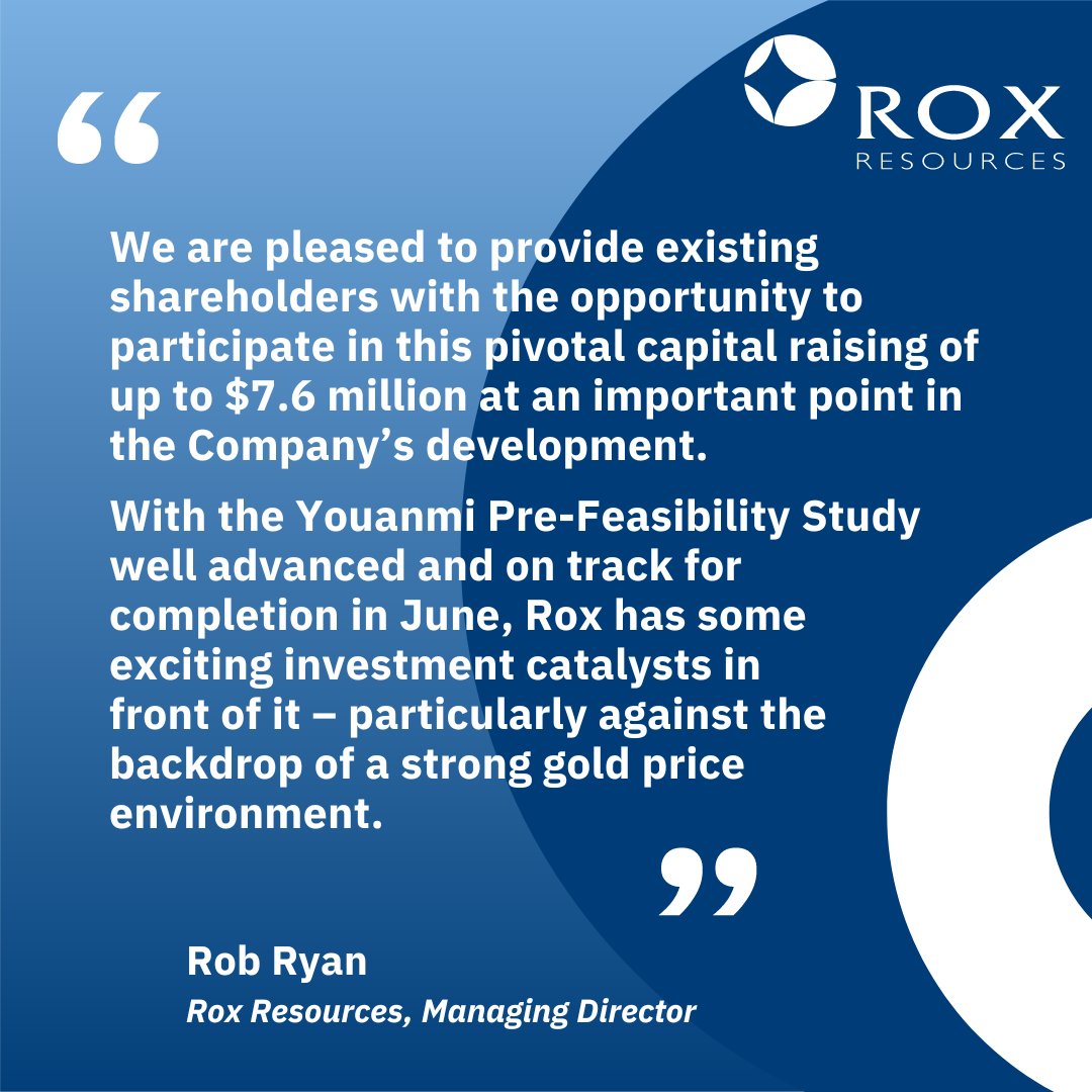 Rox Resources is pleased to announce that it is undertaking a capital raising of up to $7.62 million by way of a 1-for-8 pro rata entitlement issue to advance the Youanmi Gold Project. 

ow.ly/jMIz50RozSf

#RXL #gold #exploration #WA
