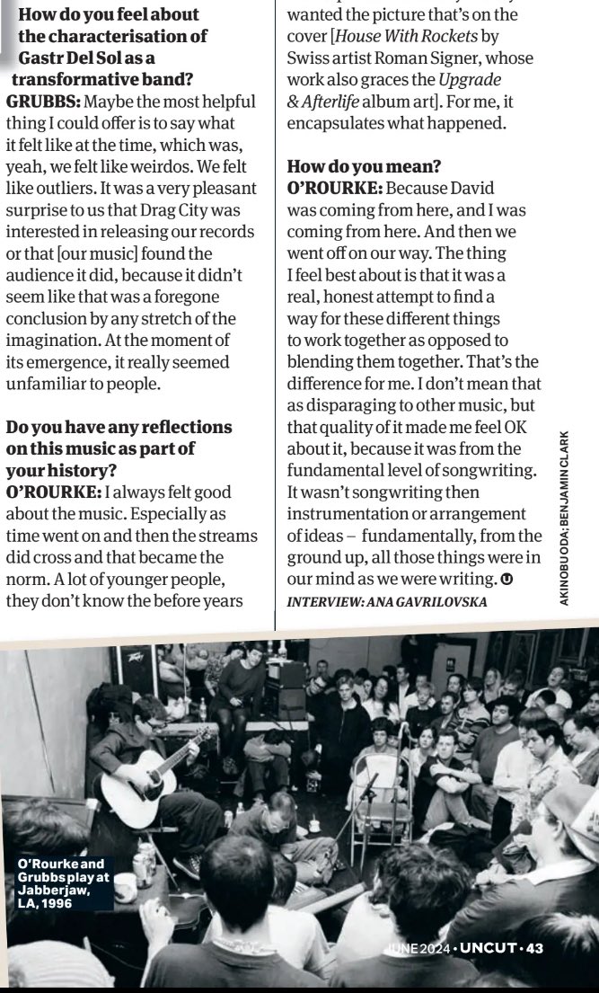 l've been writing about music professionally for 8 years which doesn't seem long at all when written out but I can say with confidence that chatting with David Grubbs & Jim O'Rourke about the utterly fantastic Gastr del Sol box set for @uncutmagazine is a highlight of my life. 🥹