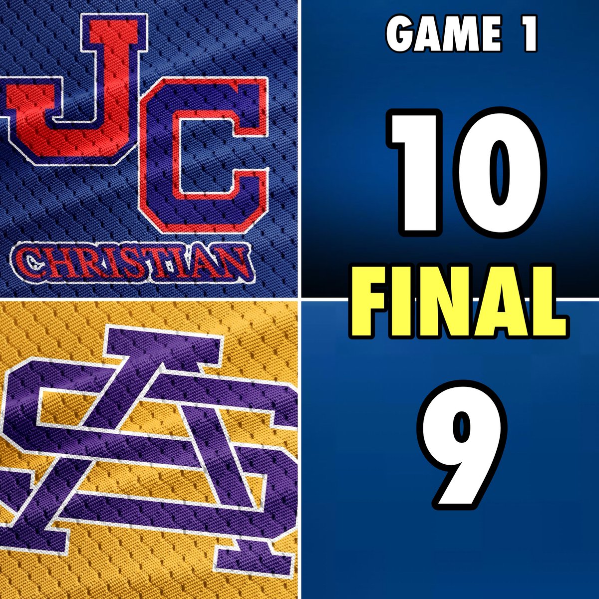 John Curtis jumped out to a 10-1 lead and had to hold on as St. Aug made a late inning rally. The Patriots take Game 1.