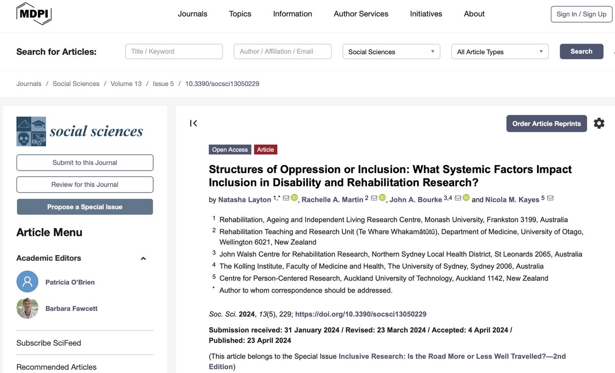 After a wonderful visit to @PCR_AUT by @RAILMonash last year, congrats @LaytonNatasha @ReflectingRehab @DrJohnnyBourke & @nickayes4 on a new publication- Structures of Oppression or Inclusion: What Systemic Factors Impact Inclusion in Disability & Rehabilitation Research? ...1/2