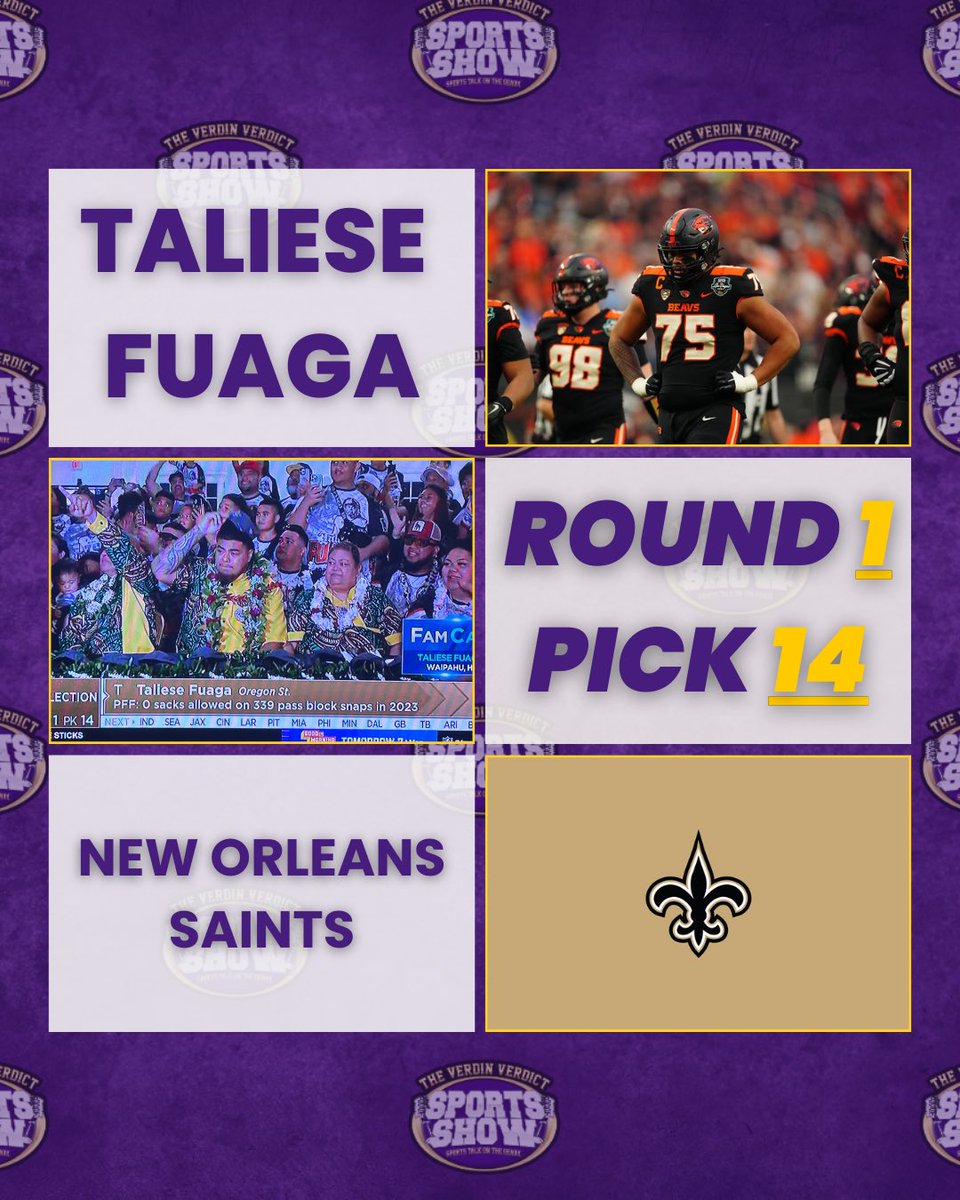 The New Orleans #Saints draft Taliese Fuaga at No. 14, THOUGHTS? 👀 Also, Ian Rapoport mentioned that Saints LT Ryan Ramczyk may have to miss an extended period of time, and could potentially face retirement. OT was a MUST for NOLA (#NFLDraft, #NFL)