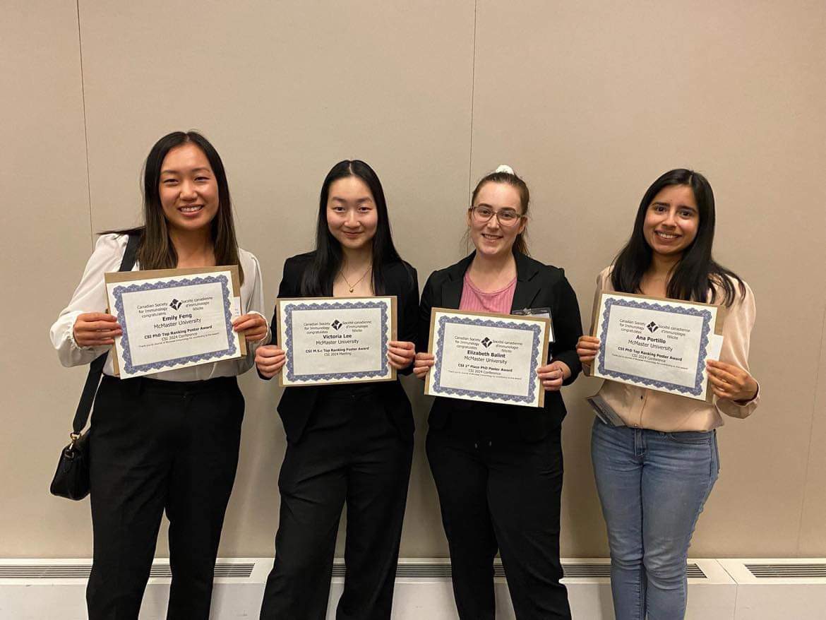 Four poster presentation awards from MIRC grad students at #CSI2024! Congrats <a href="/Ana_LPortillo/">Ana Portillo</a> <a href="/Emily_YF_Feng/">Emily Feng</a> <a href="/LizBalint/">Liz Balint</a> <a href="/Victoriaaaaaal/">Victoria Lee</a> from <a href="/Ashkar_Lab/">Ashkar Lab</a> <a href="/AmyEGillgrass/">AG</a> lab.