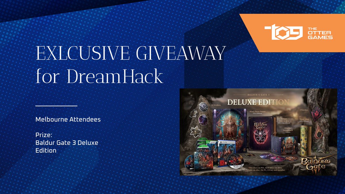 We have AN EXLCUSIVE GIVEAWAY for #dreamhackmelbourne  atendees

The prize: Baldur Gate 3 Deluxe Edition 

Are you excited? We are! 

How to enter? 

Find our founder <a href="/jbogens05/">Jeff Bogensberger</a>  at <a href="/DreamHackAU/">DreamHack Melbourne</a>  this weekend, and scan the QR Code