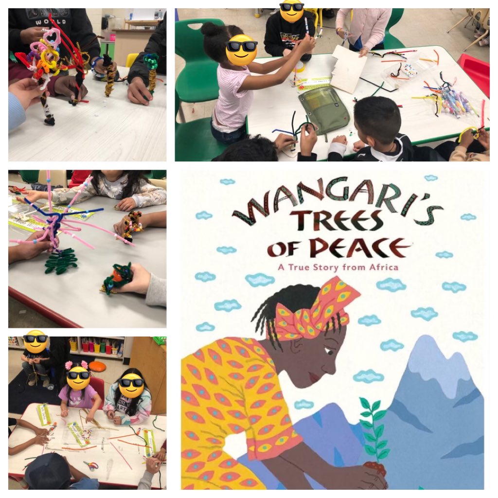 Hanging out with our kindergarten buddies for a belated Earth Day read aloud discussing the genre and text structure along with STEAMing teamwork, “planting” our own trees in honor of Wangari. @timbergroveES
