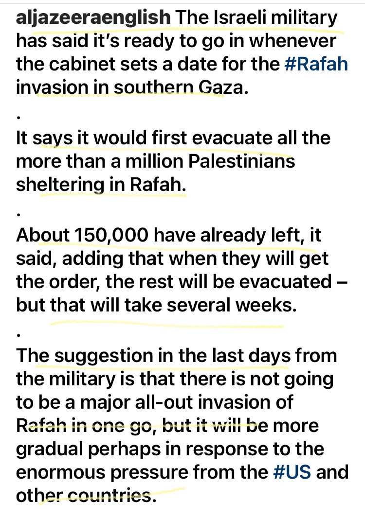 These genocidal maniacs are waiting for a green light to invade Rafah. At any moment they will invade and annihilate the last Gazan city standing and refuge to 1.5 million displaced and starving Palestinians. Please keep your eyes on Rafah. FreePalestine