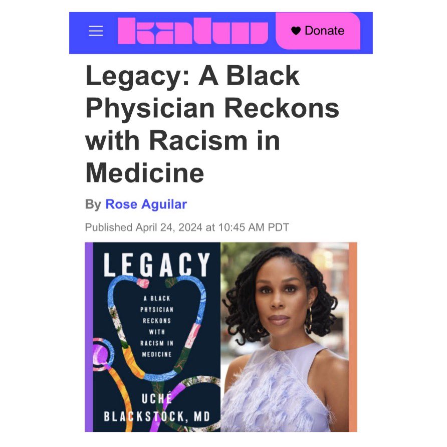 Thank you, Rose Aguilar of @KALW’s Your Call, for having me on recently for a thorough and thoughtful conversation of my @nytimes best-seller LEGACY! 📚 Check out the links to resources on racism in medicine listed at the end! 🔗: kalw.org/show/your-call…