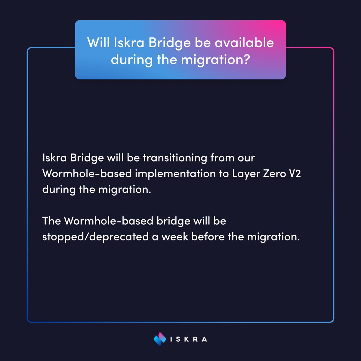 Migration Reminder #7 TGIF! We're closer than ever to our migration to @base that's officially happening next week. LFG!💡🤓 Learn more: 🔥 Migration explainer 👉🏻 bit.ly/48ZwqRT 🔥 Migration FAQs 👉🏻 bit.ly/3VvYlWt #Iskra #Web3 $ISK