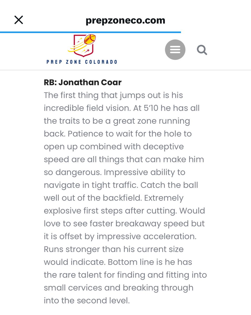 Jonathan Coar (@jonathancoar21) on Twitter photo Thank you for the love <a href="/PrepZoneCO/">PrepzoneCO</a> ! What an honor!
<a href="/pinecreek_fb/">Pine Creek Football</a> <a href="/MileHighReport/">MileHighReport</a> @rivals <a href="/PlaymakerCorner/">Playmaker’s Corner</a> <a href="/247Sports/">247Sports</a> Thank you for the love <a href="/PrepZoneCO/">PrepzoneCO</a> ! What an honor!
<a href="/pinecreek_fb/">Pine Creek Football</a> <a href="/MileHighReport/">MileHighReport</a> @rivals <a href="/PlaymakerCorner/">Playmaker’s Corner</a> <a href="/247Sports/">247Sports</a>