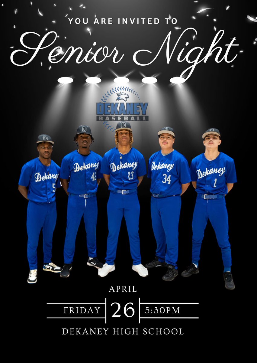 Join us for Senior Night tomorrow as we honor our Wildcats' seniors! The senior ceremony kicks off at 5:30, followed by the game at 6:00. All Wildcats fans are invited to come out and celebrate with us! #DekaneyWildcats #seniornight2024