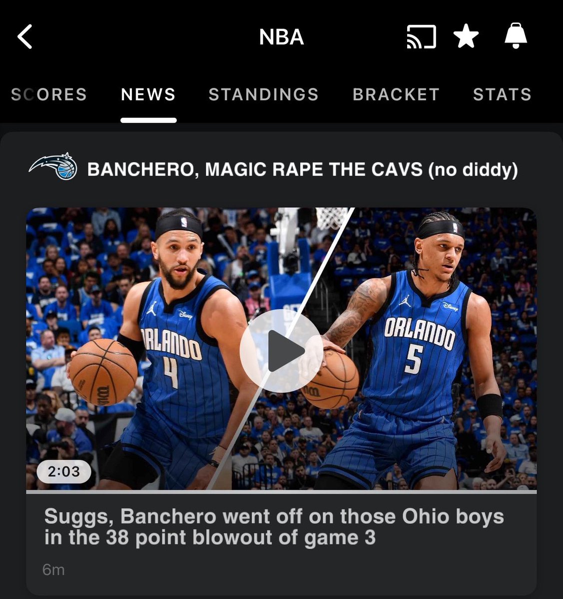 Either somebody hacked ESPN, or they are just stating facts about tonight's 38 point blowout that the Orlando Magic handed to the CAVS.