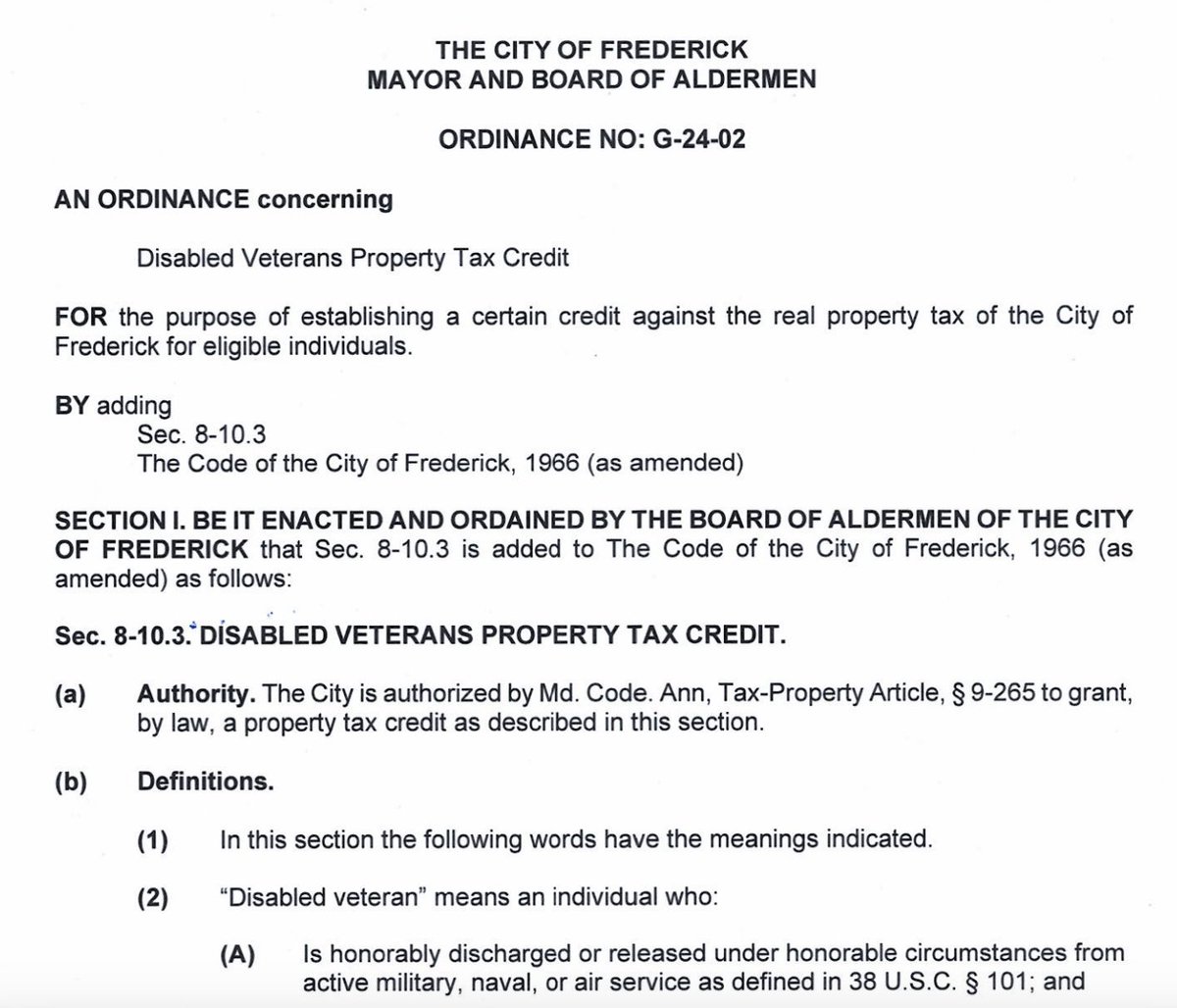 Did you know the City of #Frederick passed a Disabled #Veterans Property Tax Credit this year? Click here to find out more! cityoffrederickmd.gov/DocumentCenter…
