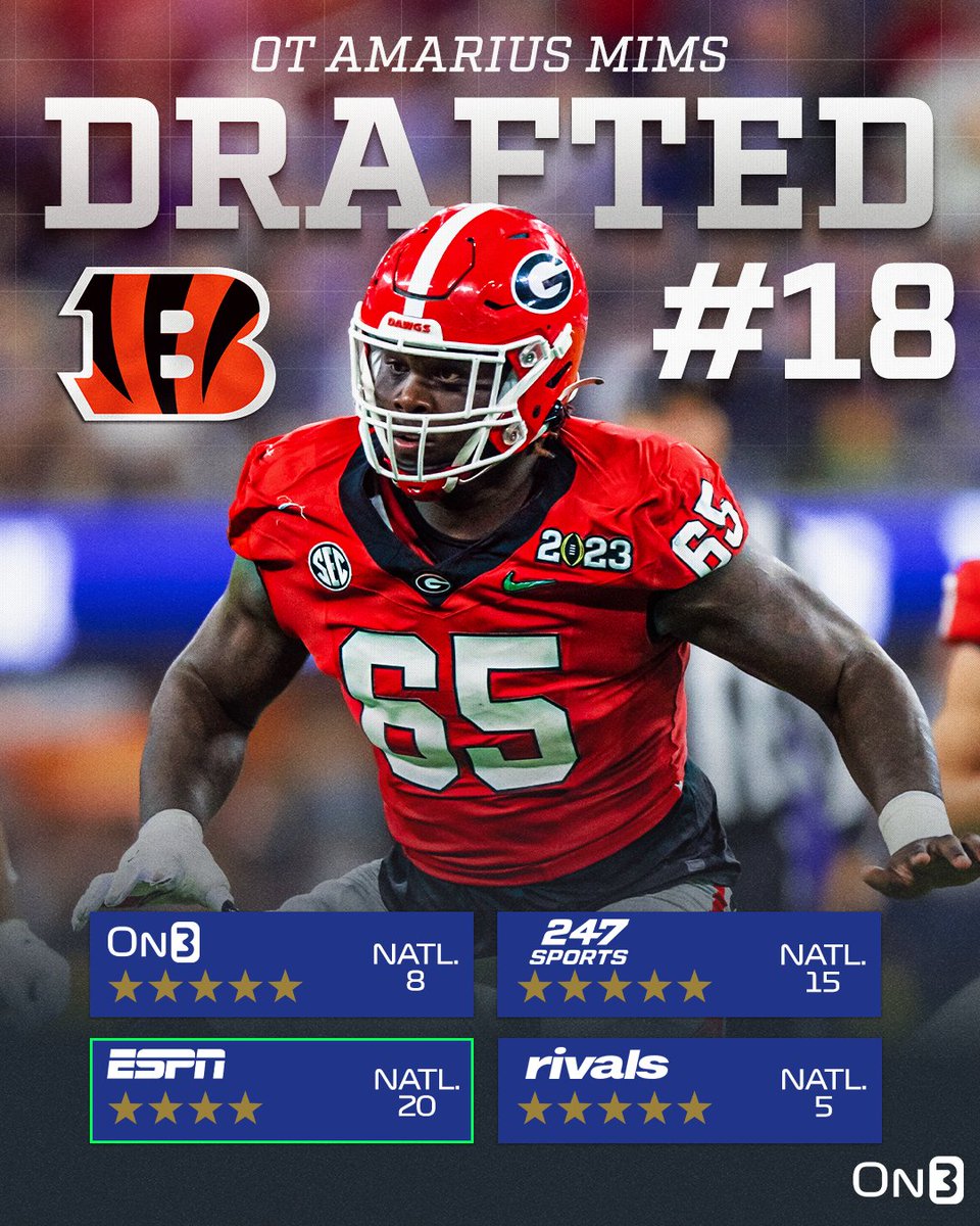 The Cincinnati Bengals have selected Georgia OT Amarius Mims with the 18th pick in the 2024 NFL Draft🐶 on3.com/nfl/draft/2024/