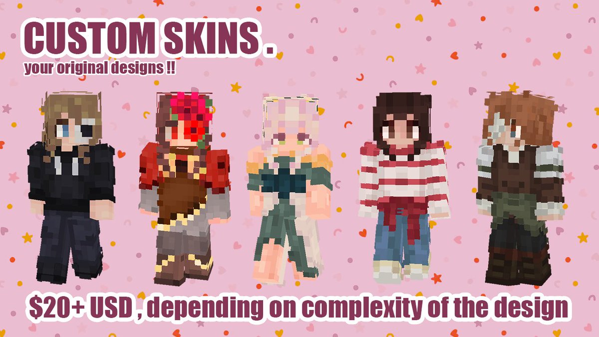astertypical's tweet photo. MINECRAFT SKIN COMMISSIONS

♡ original characters
♡ characters from tvshows , movies , ect
♡ recolors &amp;&amp; new outfits

♡ please contact via dms here or on discord 

#minecraftskin #minecraftskincommissions https://t.co/5DLvTk5rlY