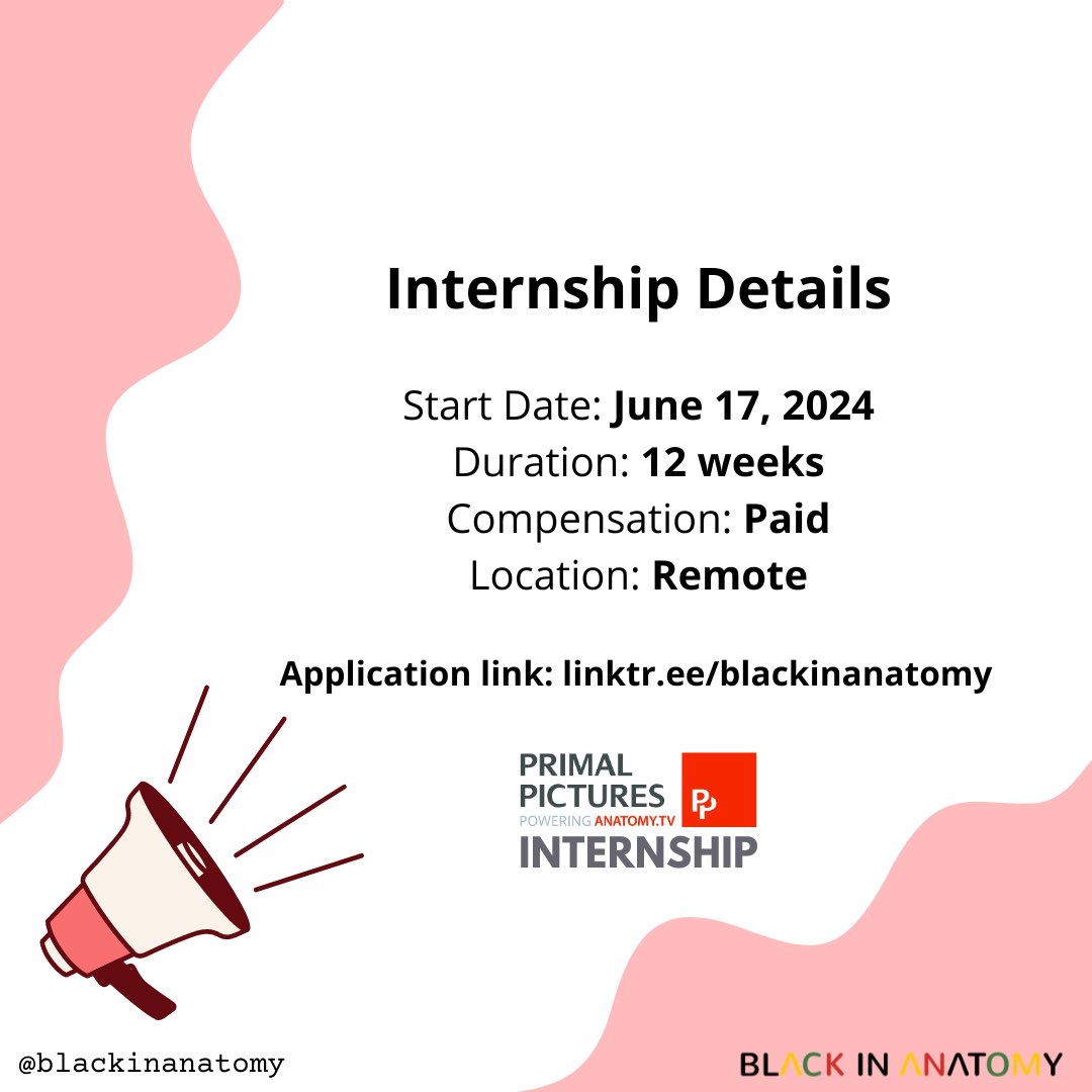 @PrimalPictures is taking REAL steps to address their ED&I pledge. We have collaborated with them to offer a PAID summer internship opportunity, starting June 2024! Priority deadline for #BlackinAnat members: May 8  Apply today to join their work: careers.norstella.com/jobs/14266459-…