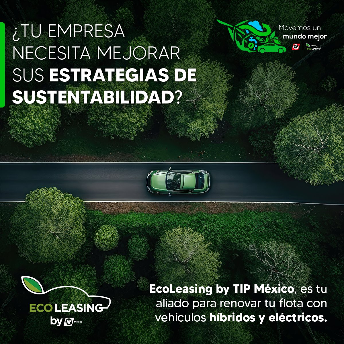 Alcanza los objetivos de sustentabilidad de tu empresa de la mano de EcoLeasing by TIP México. Un programa que impulsa el uso de vehículos verdes en tus operaciones. 💚🚘 Más detalles en: lnkd.in/exxwdgkR #EcoLeasing #TIPLeasing #TIPMéxico #ESR