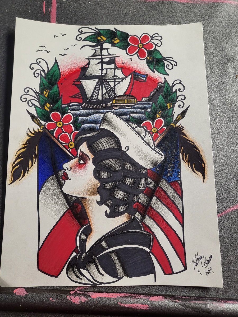 🇨🇵 🇺🇲
#Americantraditionaltatoo #tattooart #tattoodesign #sharpie #colorpencil #sailor