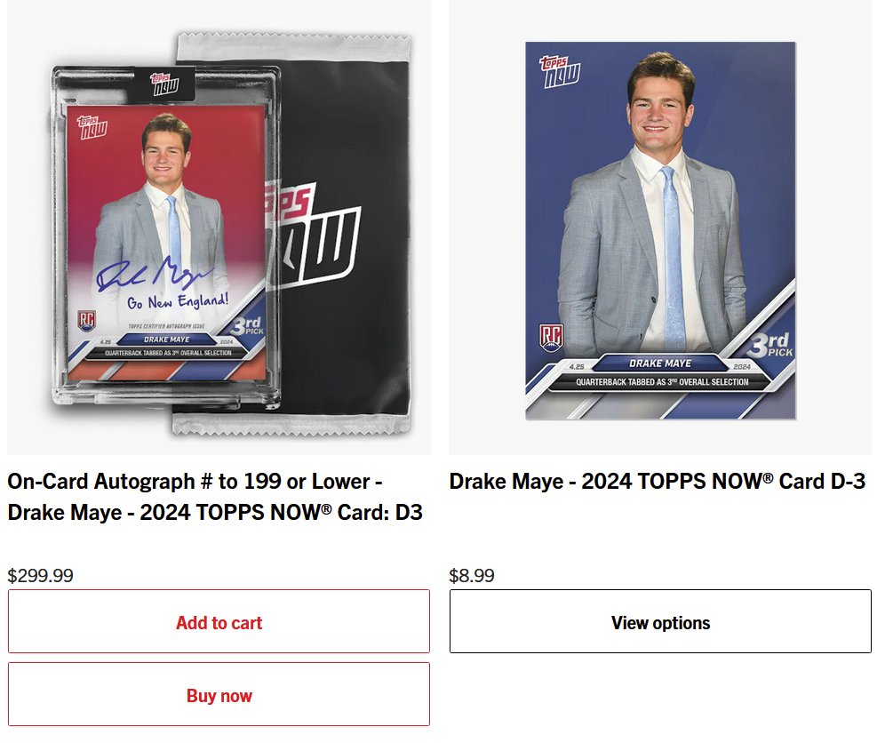 On-Card Autograph # to 199 or Lower - Drake Maye - 2024 TOPPS NOW® Card: D3 #ad Live: sovrn.co/0ggnqe6