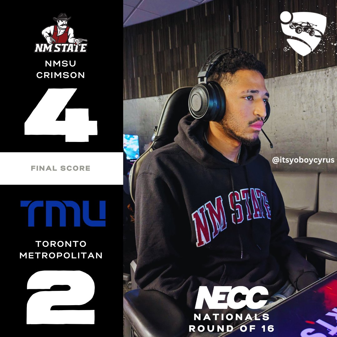 THEY'RE HERE TO PLAY 🔥🔥🔥

Our 'NMSU Crimson' #RocketLeague team takes down <a href="/TMUEsports/">TMU Esports</a> 4-2 in their <a href="/neccgames/">NECC</a> Emergents Nationals Playoffs T16 matchup! #GoAggies

Stay tuned to catch their match vs POST later this week! #AggieUp