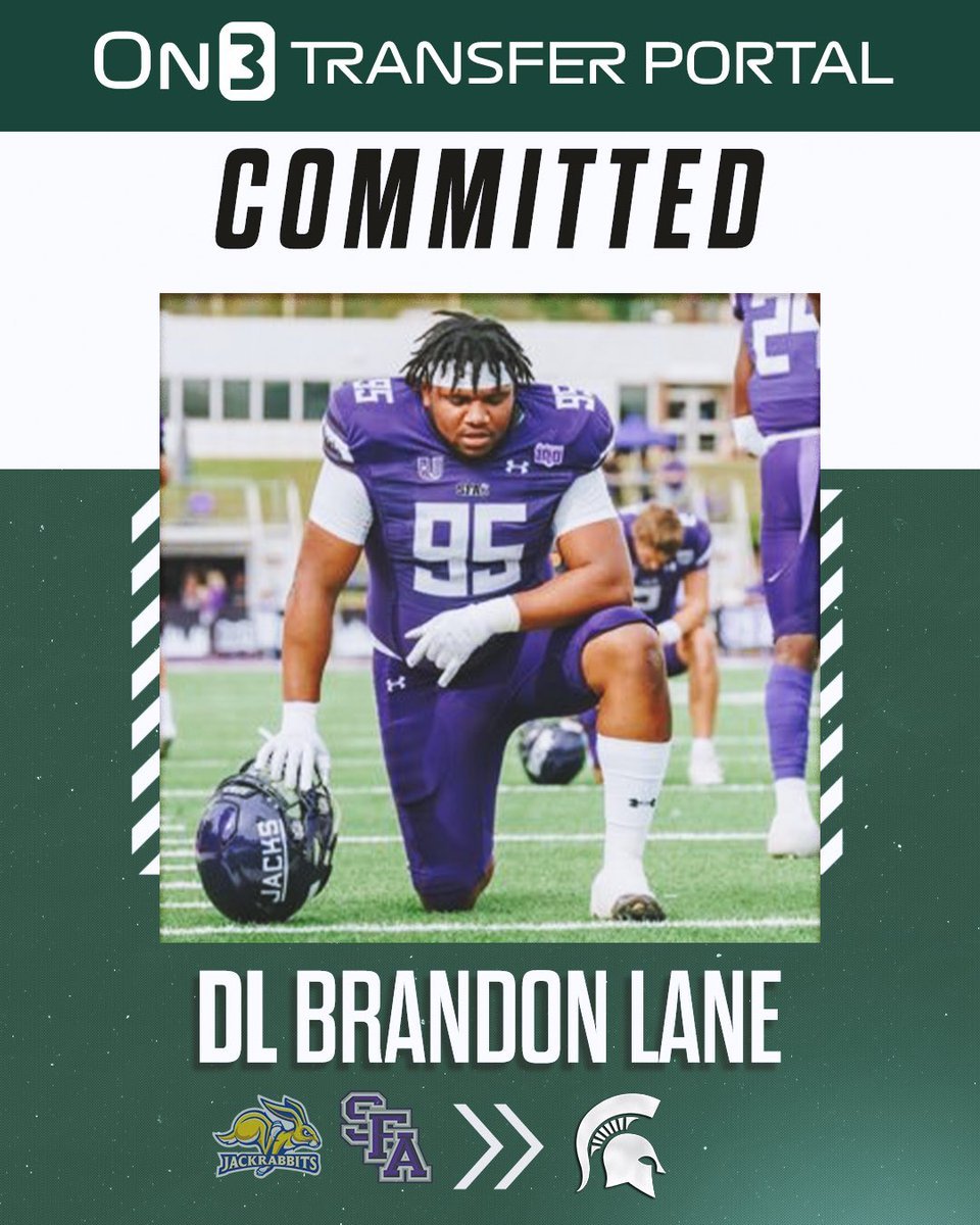 Michigan State has landed a commitment from Stephen F. Austin DL Brandon Lane, his agents @APSportsAgency tell @On3sports. He tallied 56 tackles, 2.5 sacks, and a fumble recovery in the last two seasons. on3.com/transfer-porta…