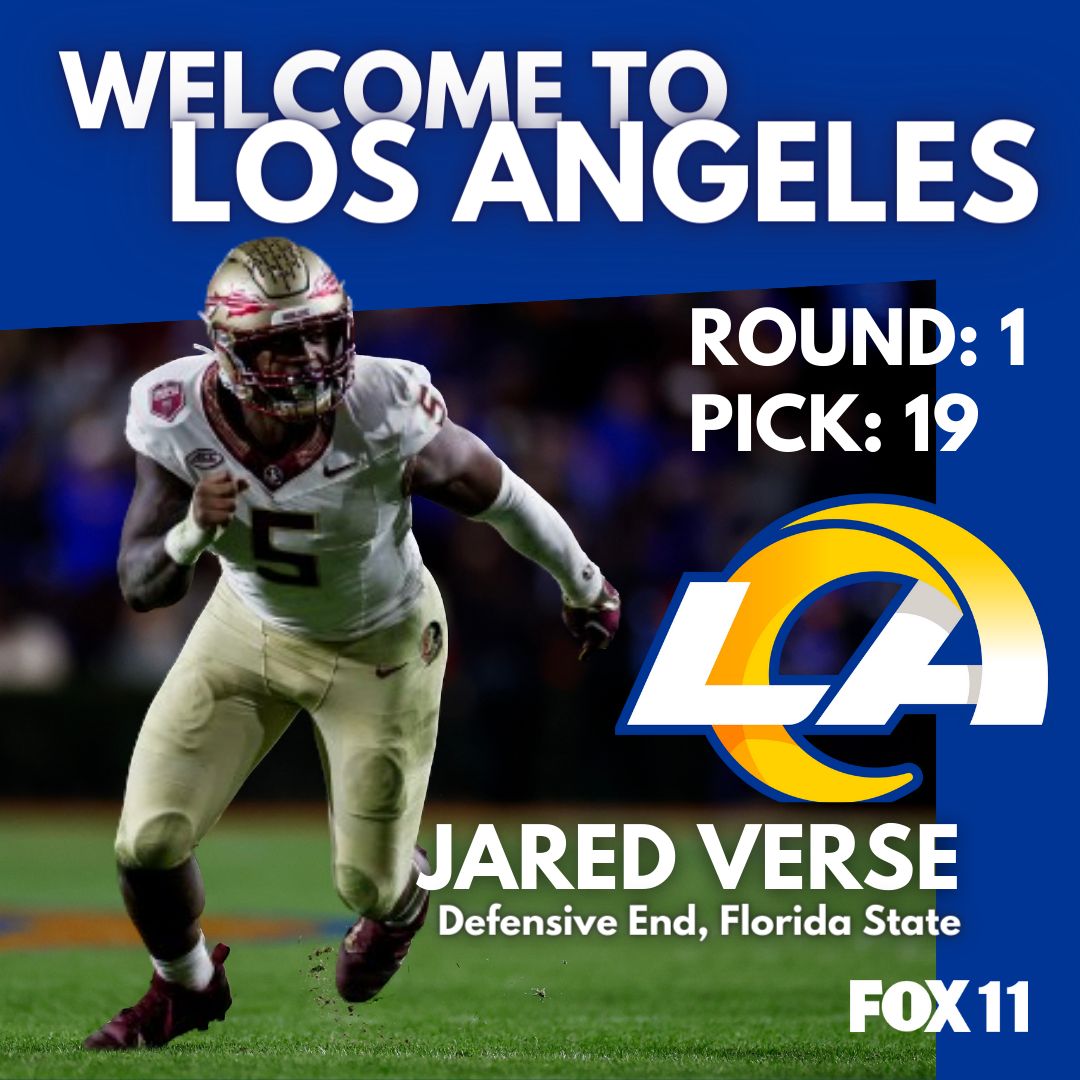 WELCOME TO LA! Rams select Jared Verse, defensive end from Florida State. FOX 11 SPORTS: foxla.com/tag/sports