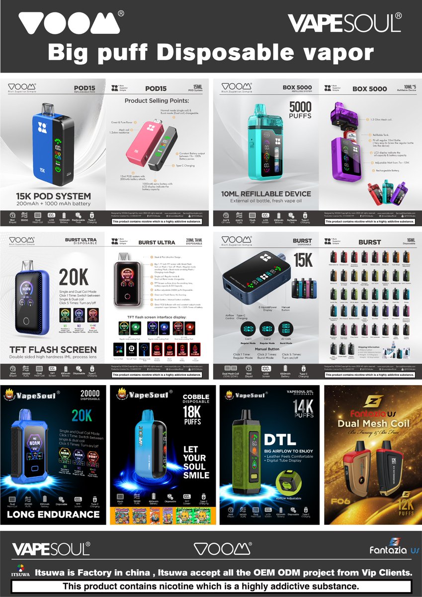 All Updated New Products in 2024😍😍
#vape#disposable vape#e-cig#e-cigarette#electronic cigarette#puff#wholesale vape#big puff#small puff#vape distribution#tpd comply#voom#vapesoul#vaper #vapelife #vapeuk #e liquid#vape labs#flavors# puff clouds