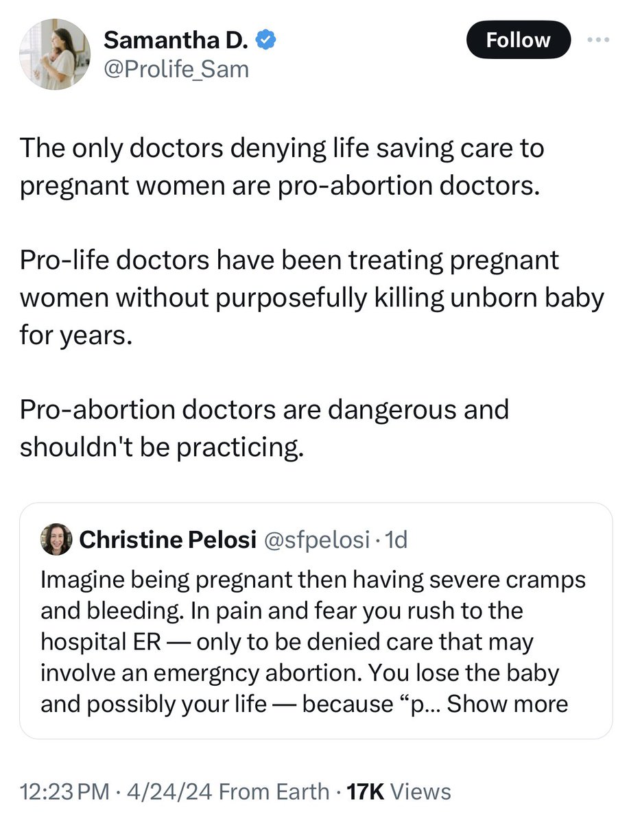 Can’t wait for these “pro-life doctors” to explain how they magically treat ectopic pregnancies without removing the products of conception