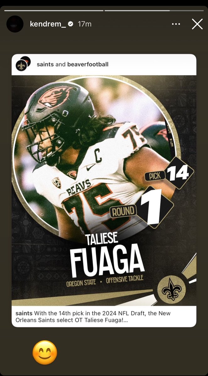 RB Kendre Miller seems to be excited about Saints adding OT Taliese Fuaga