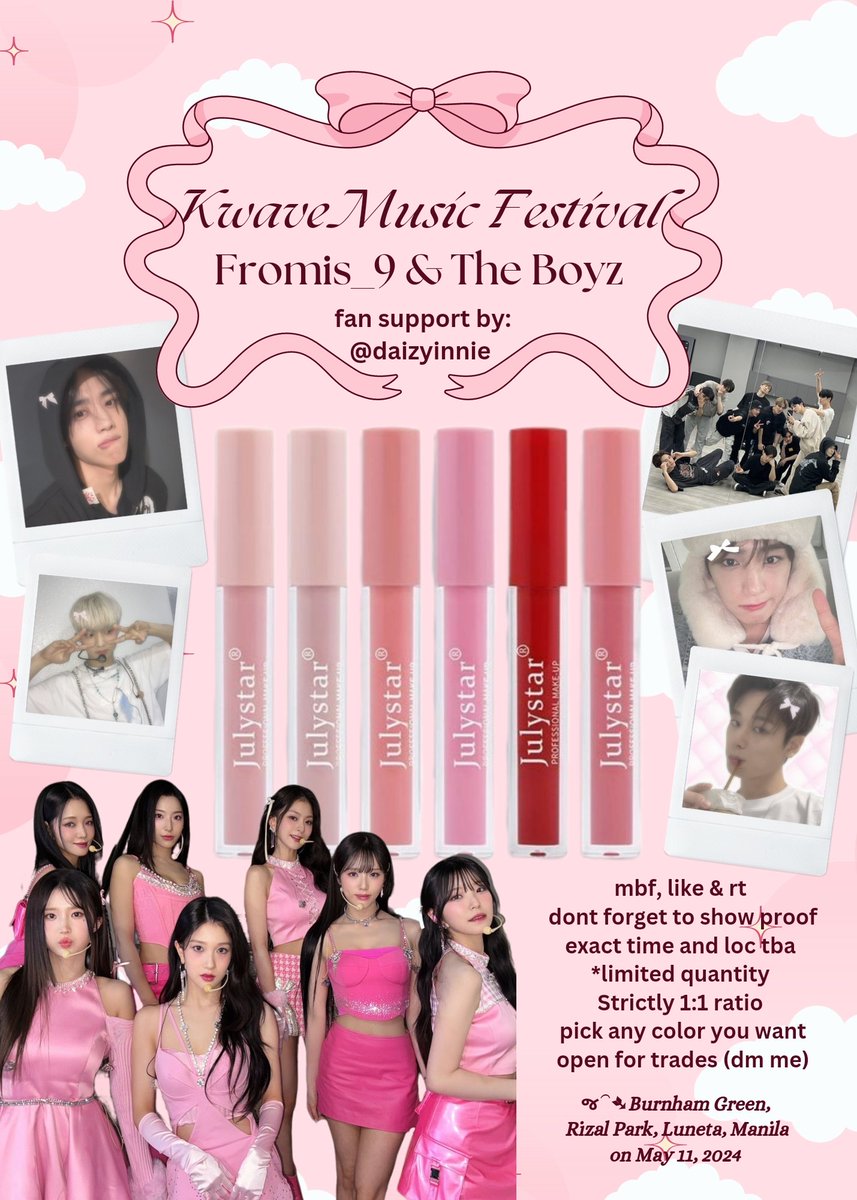 𝑳𝒊𝒑 𝑳𝒐𝒗𝒆 𝑳𝒂𝒏𝒈𝒖𝒂𝒈𝒆: 𝑻𝒂𝒔𝒕𝒆 𝒕𝒉𝒆 𝑺𝒉𝒊𝒏𝒆 🍒
𝘪 𝘭𝘰𝘷𝘦 𝘵𝘰 𝘨𝘦𝘵 𝘺𝘰𝘶𝘳 𝘢𝘵𝘵𝘦𝘯𝘵𝘪𝘰𝘯, 𝘣𝘢𝘣𝘦

fan support by <a href="/daizyinnie/">dioza</a> 𝜗𝜚

  𐙚 Like &amp; retweet this post
  𐙚 Show proof on d-day

#FROMIS_9 #THEBOYZ #KWAVEPH #KWAVEMusicFestival