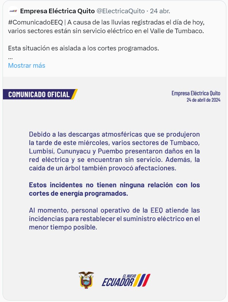 Parece chiste pero es anécdota. Aquí se va la luz porque no llueve y porque llueve, ya que la Empresa Eléctrica Quito reportó daños en la red debido a las descargas atmosféricas y se fue el servicio.