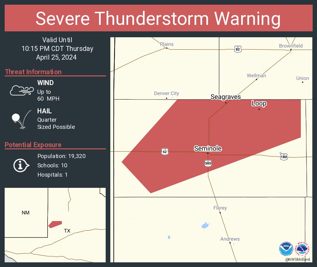 Severe Thunderstorm Warning including Seminole TX, Seagraves TX and Loop TX until 10:15 PM CDT