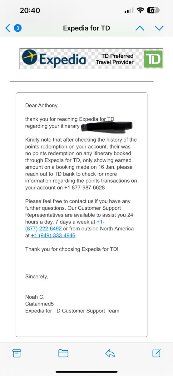 Be cautious when changing flights with @Expedia for @TD_Canada my travel points were used without my consent. When I spoke to a manager he said it wasn’t true but I have proof it was. Both Expedia and TD gave me the runaround and never responded.