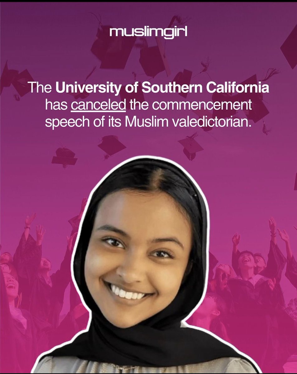 Shame on @USC for canceling its commencement ceremony for ALL grads rather than allow their pro-Palestine valedictorian to speak. This is an unprecedented attack on students’ right to free speech.