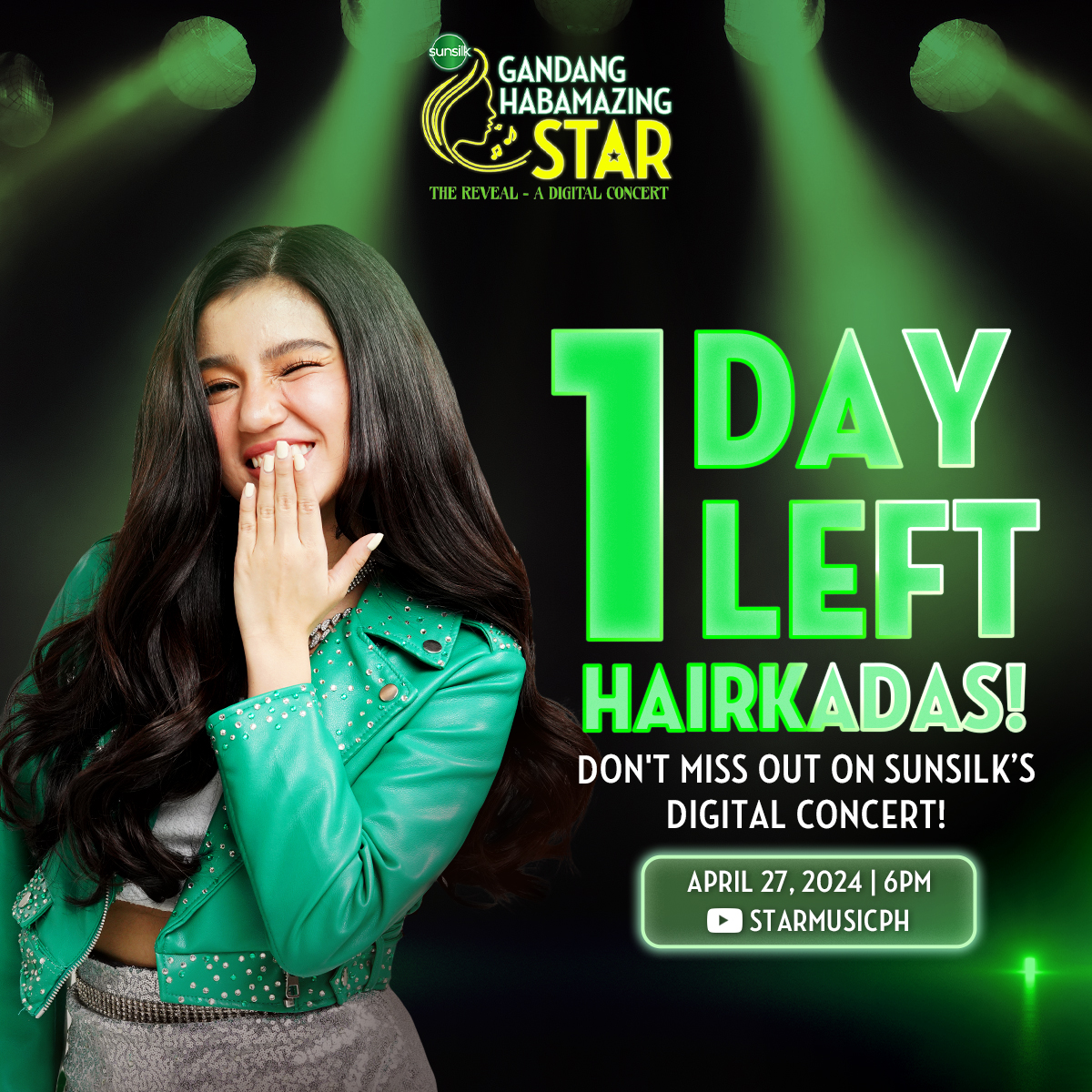 Just one more day, Hairkadas! Get ready to sing and dance at Sunsilk’s GANDANG HABAMAZING STAR: The Reveal - A Digital Concert because Belle Mariano and our grand winner are all set to shine! 🎶💃🌟

Enjoy performances from Angela Ken, Janah Zaplan, and Cesca as well!

Watch the
