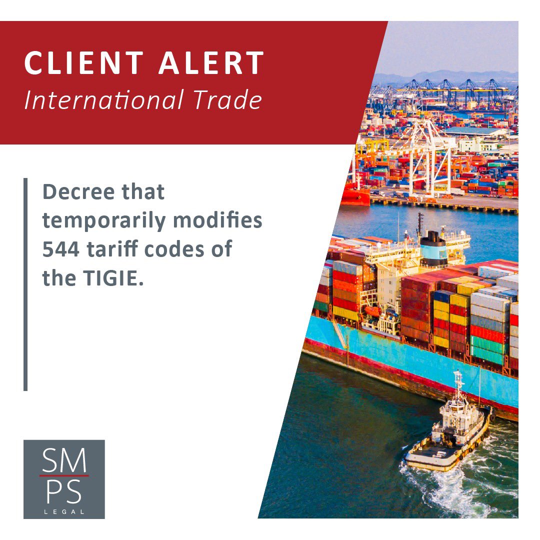 legalsmps's tweet image. On April 22, 2024 the President of Mexico, issued a Decree published in the Federal Official Gazette amending the Tariff of the Law of General Import and Export Taxes 

Full briefing: tinyurl.com/scsjta8u

#smpslegalteam #internationaltrademexico #customstariff