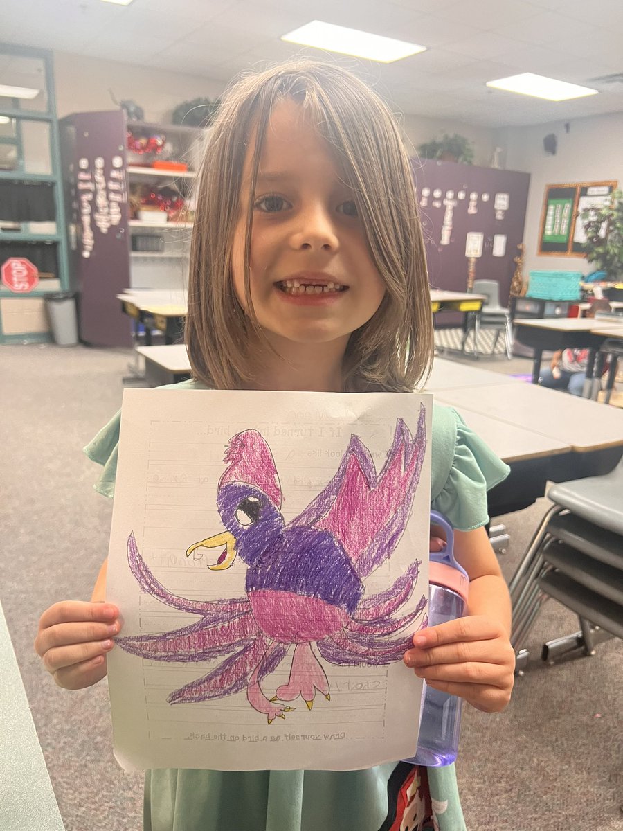 We’ve been researching birds this week. Today they drew a picture of what they would look like if they were birds. She may have quite the future as an artist! #shinealight #senditon #mbeisfamily #HumbleISDFamily @HumbleISD_MBE