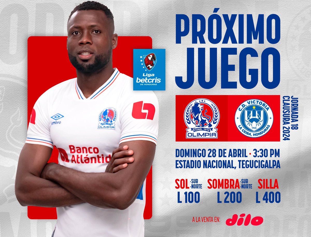CDOlimpia's tweet photo. Boletería ya disponible para el juego Olimpia vs Victoria de la Jornada 18 del Clausura 2024.

Comprá ya en agentes, kioscos y desde la app @dilohonduras. 🎟️

⚠️ Niños entran gratis acompañados por un adulto en el sector de sol. (Un niño por adulto) https://t.co/Czqnj8XoWy