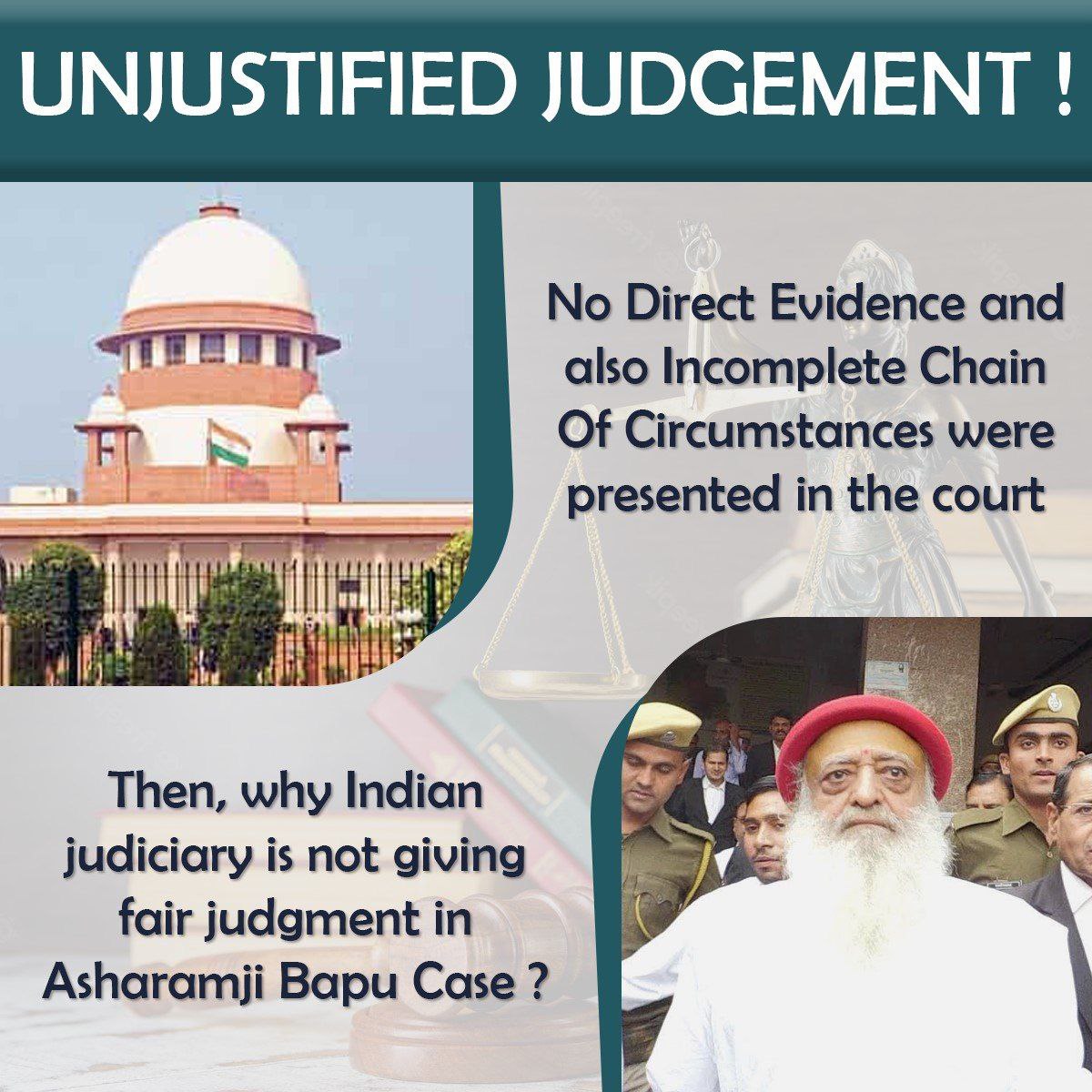 In the Asharamji Bapu Case there are many true Hidden Aspects which never been out and #FakeAllegations has been Charged to put Bapuji in Jail so we are request Seek Justice from judiciary and government To release Bapuji as per health issues and age factor bail be needed.