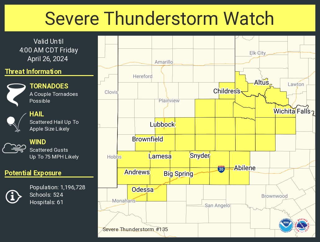 A severe thunderstorm watch has been issued for parts of Oklahoma and Texas until 4 AM CDT