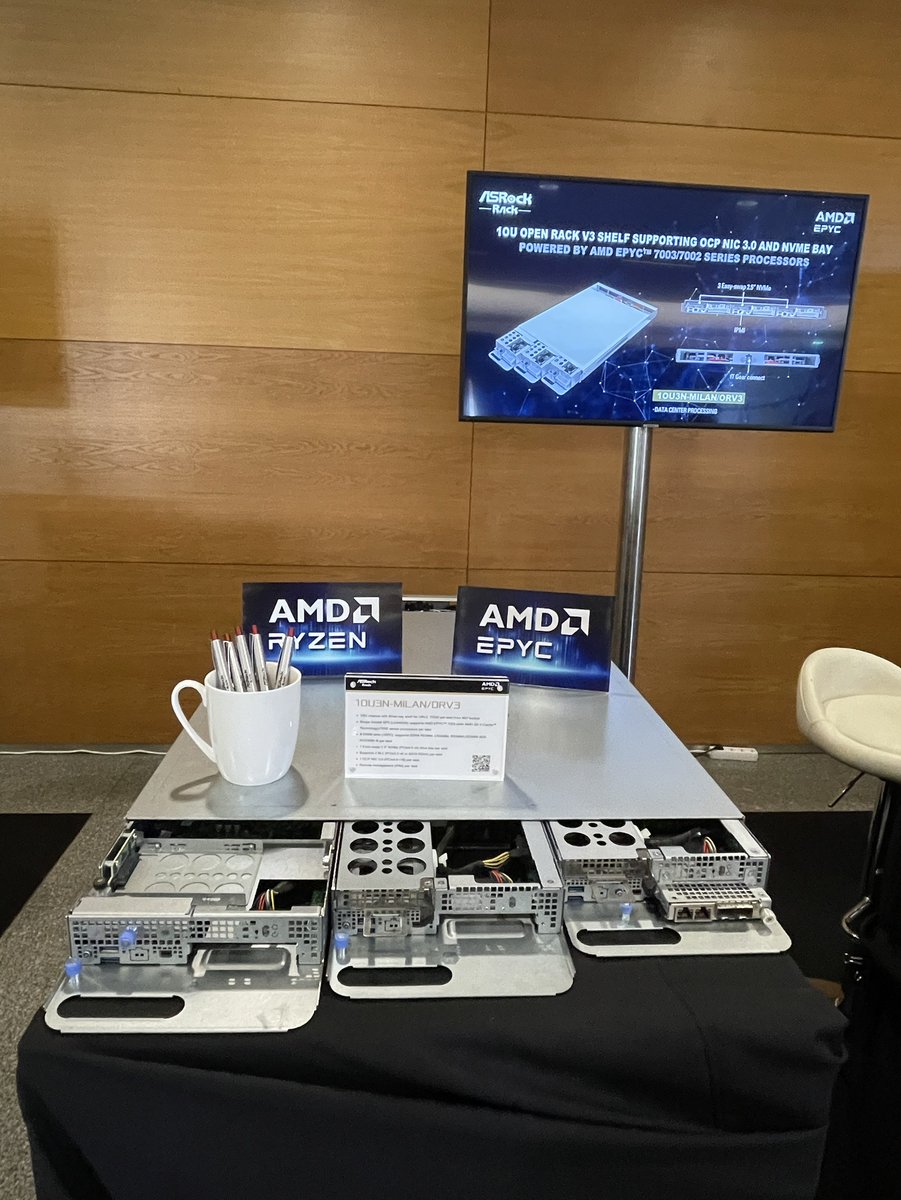 At OCP Regional Summit, ASRock Rack Inc.. highlights the three-node server 1OU3N-MILAN/ORV3 and the 1OU1N-GENOA2, featuring dual-socket SP5 supporting AMD EPYC™ 9004. Also, we showcase our impressive 1OU3N-EGS/ORV3, designed for 5th and 4th Gen Intel® Xeon® Scalable Processors.