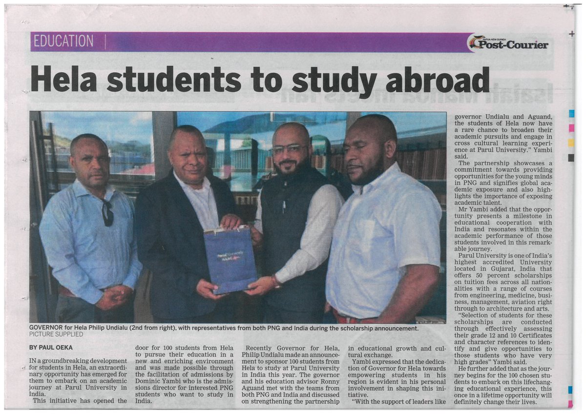 Indian Universities can provide affordable quality education in English medium to students in Papua New Guinea, Solomon Isls. High Commission of India will provide education visas promptly. PNG students may join Education Fair to be held at Chancery shortly. Gyaan Param Balam !