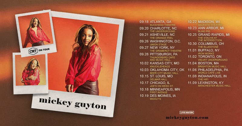 JUST ANNOUNCED! CMT On Tour Presents @MickeyGuyton! ⭐ Tickets on sale Friday, May 3 at 10am local: livemu.sc/4aQAqpv Mark your calendars for this super talented performer! 🧡