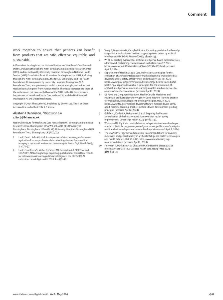 Xiao Liu (@drxiaoliu) on Twitter photo Reflecting on the last 5y of #AI enabled healthcare in <a href="/LancetDigitalH/">The Lancet Digital Health</a>.
<a href="/Denniston_Ophth/">Alastair Denniston</a> and I discuss how evidence, regulation, technology and priorities have shifted and the areas & direction our AI in health ecosystem needs to continue growing.
buff.ly/3WarVkF Reflecting on the last 5y of #AI enabled healthcare in <a href="/LancetDigitalH/">The Lancet Digital Health</a>.
<a href="/Denniston_Ophth/">Alastair Denniston</a> and I discuss how evidence, regulation, technology and priorities have shifted and the areas & direction our AI in health ecosystem needs to continue growing.
buff.ly/3WarVkF