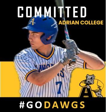 Proud to announce my commitment to Adrian College where I’ll be playing Baseball and studying Kinesiology. Thank you Coach Gunner and Coach Craig for this awesome opportunity. #GoDawgs @AdrianBaseball