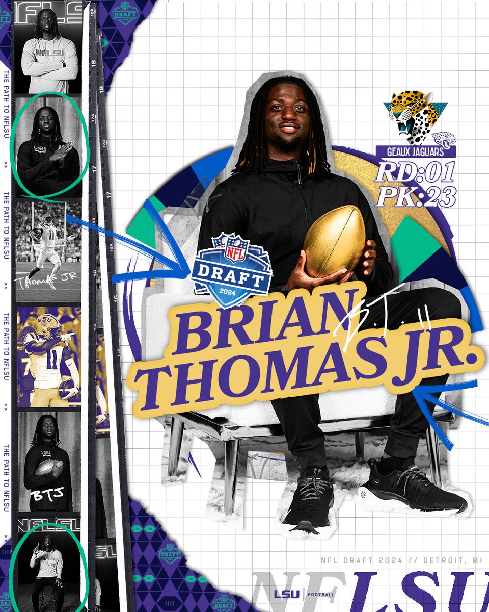 LSUfootball's tweet photo. BT

Brian Thomas Jr. has been selected No. 23 overall by the @Jaguars https://t.co/ABrQ9KH9LL