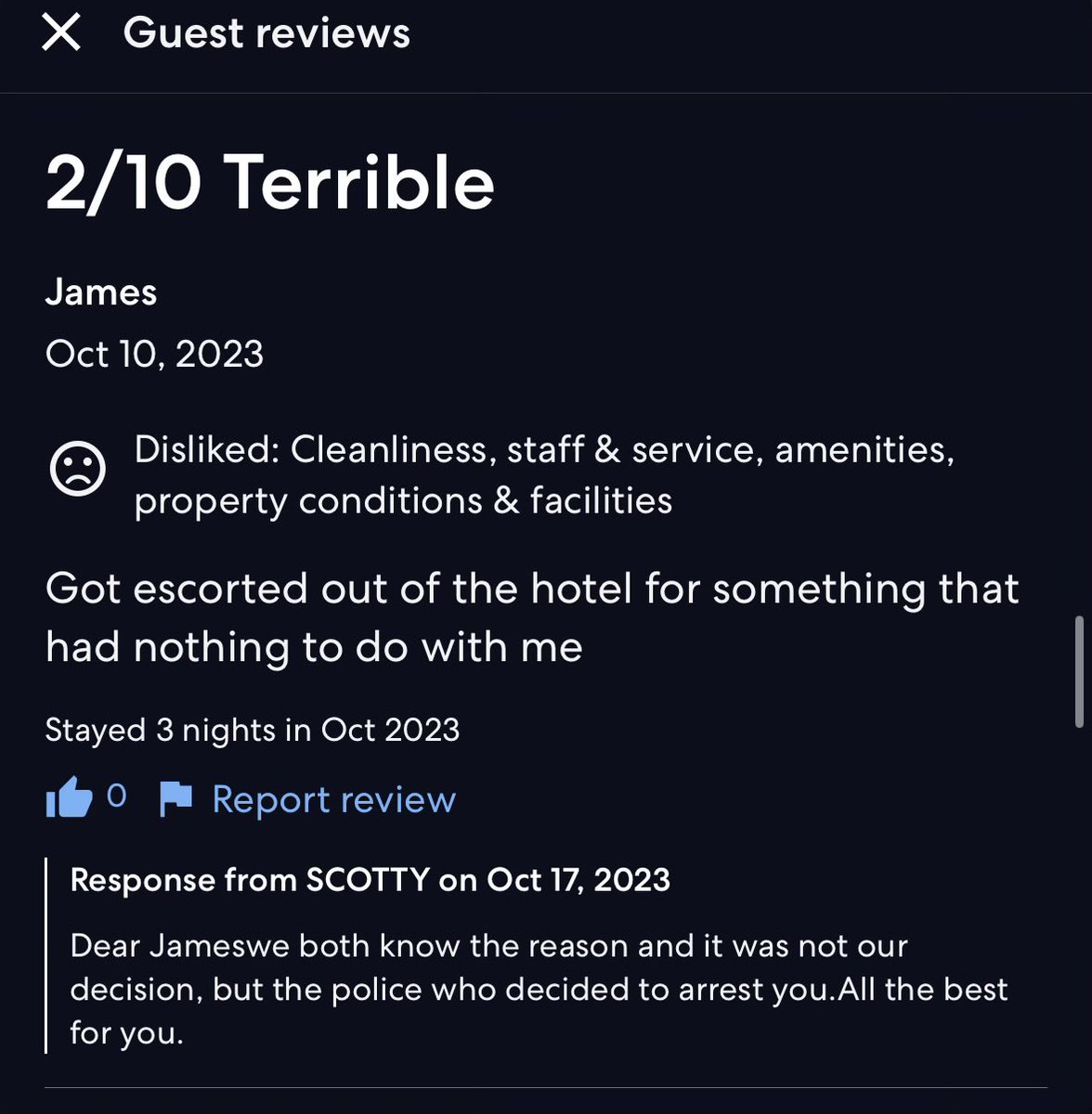 Well, that’s a spicy response to a hotel review